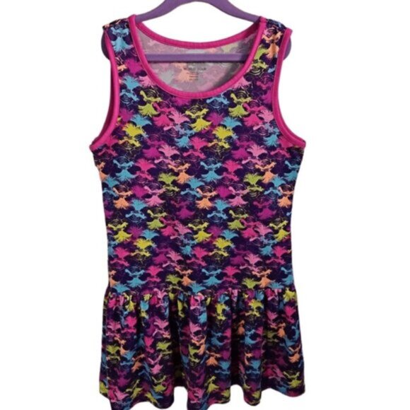 Kids Size M Sleeveless Dress Purple Abstract Poppy Print - Picture 1 of 5